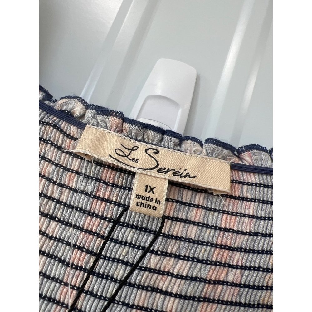 Les Serein Bourges Smocked Knit Top Womens 1X Indigo Rayon Blend Boho Hippie NEW - Picture 4 of 11